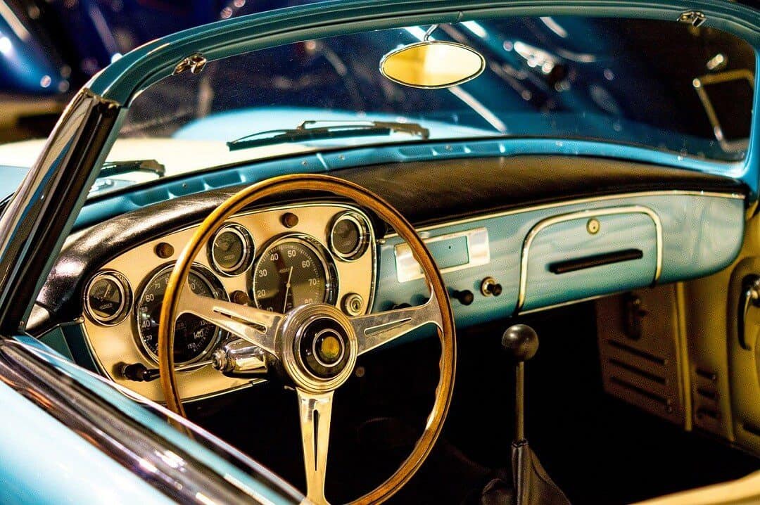 CLASSIC CAR WOOD WITH CHROME STEERING WHEEL- RISK COVERAGE INSURANCE